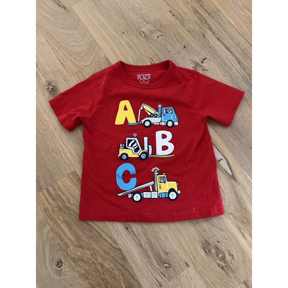 Toddler Boys Red ABC Construction Short Sleeve Shirt Size 2T
